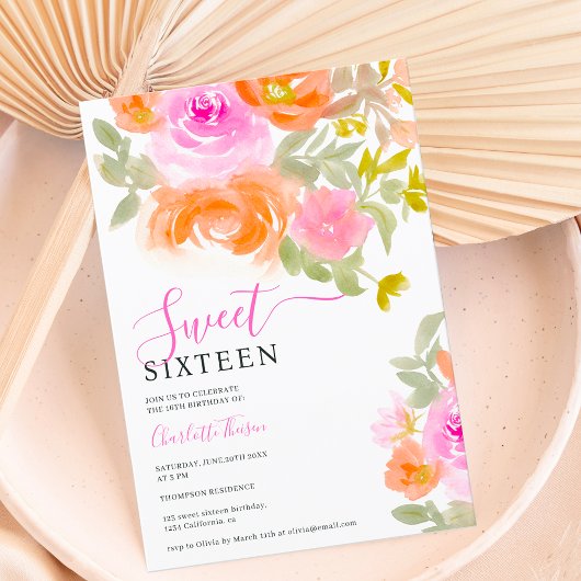 Invitation Boho pastel fleur sauvage floral aquarelle Sweet 1