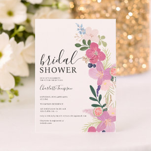 Invitation Boho pastel fleur sauvage rose or nuptiale douche