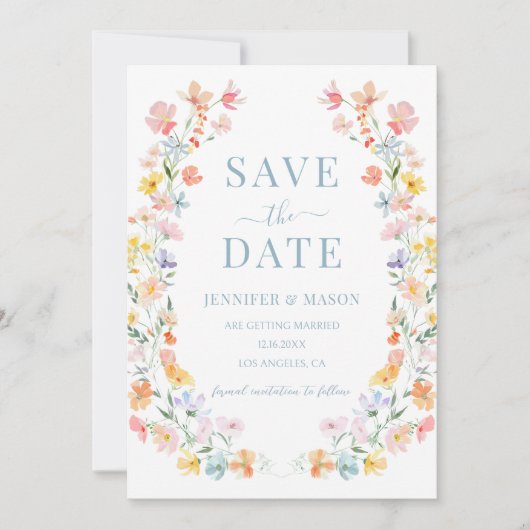 Invitation Boho Pastel Fleurs de prairie Enregistrer La Date  (Devant)