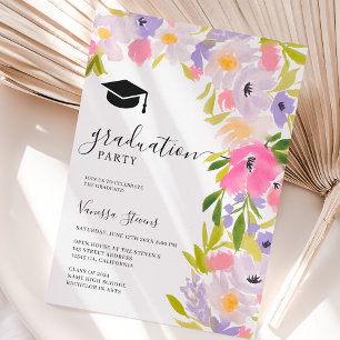 Invitation Boho pastel fleurs sauvages printemps graduation