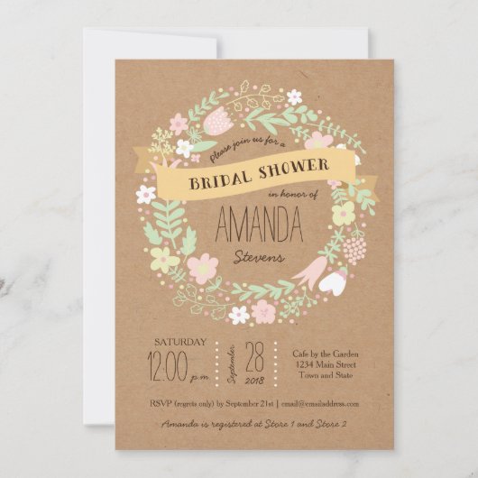 Invitation Boho Pastel Floral Wreath Russe Mariage (Devant)