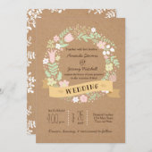 Invitation Boho Pastel Floral Wreath Russe Mariage (Devant / Derrière)