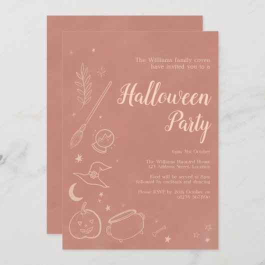 Invitation Boho pastel Halloween sorcière halloween invitatio (Devant / Derrière)