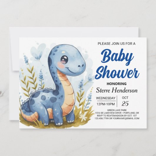 Invitation Boho Pastel Imprimable Baby shower Dinosaur Boy (Devant)