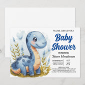 Invitation Boho Pastel Imprimable Baby shower Dinosaur Boy (Devant / Derrière)