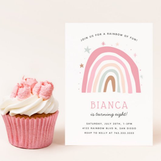 Invitation Boho Pastel Rainbow Girl's Birthday Party