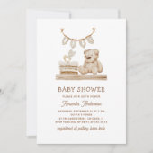 Invitation Boho Pastel Teddy Bear | Baby shower neutre souple (Devant)