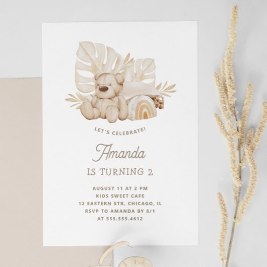 Invitation Boho Pastel Teddy Bear | Parti Anniversaire de enf