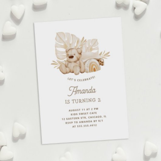 Invitation Boho pastel Teddy ours jouet. Anniversaire de enfa