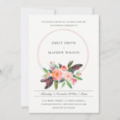 INVITATION BOHO PAYS FEATHER BLUSH FLORAL WREATH MARIAGE (Devant)