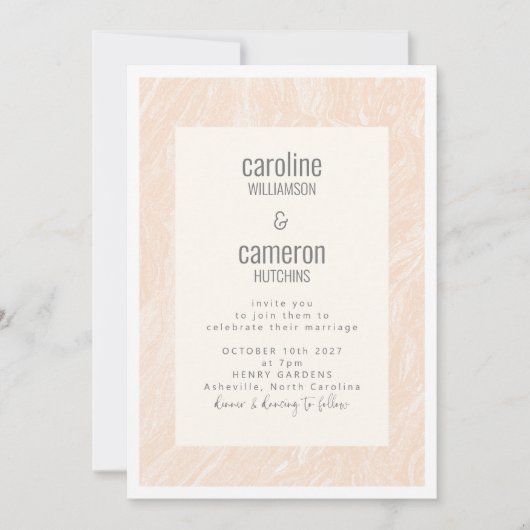 Invitation Boho Peach Blush Marble Mariage moderne (Devant)