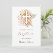 Invitation Boho Peach Bouquet Baptême (Debout devant)