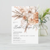 Invitation Boho Peach & Cream Floral Fête des mariées blanche (Debout devant)