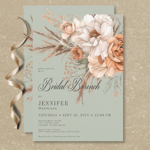 Invitation Boho Peach & Cream Floral Green Bridal Brunch