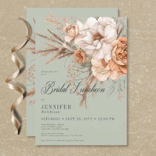 Invitation Boho Peach & Cream Floral Green Bridal Luncheon