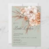 Invitation Boho Peach & Cream Floral Green Bridal Luncheon (Devant)