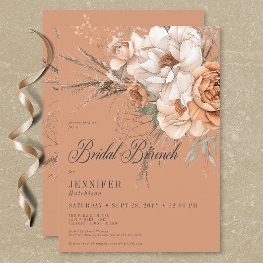 Invitation Boho Peach & Cream Floral Rust Bridal Brunch