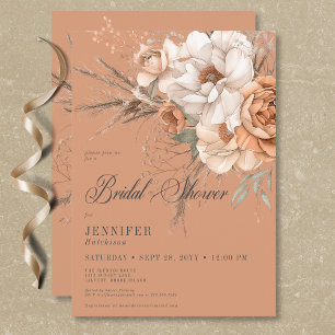 Invitation Boho Peach & Cream Floral Rust Fête des mariées