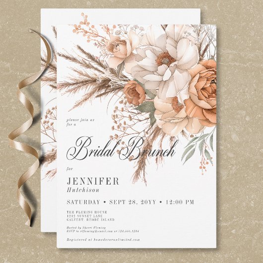 Invitation Boho Peach & Cream Floral White Bridal Brunch