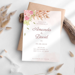 Invitation Boho Peach Flower Simple Mariage
