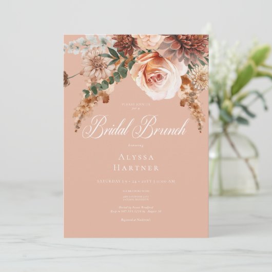 Invitation Boho Peach & Rust Floral Peach Blush Bridal Brunch (Debout devant)