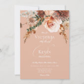 Invitation Boho Peach & Rust Floral Peach Blush Mariage (Devant)