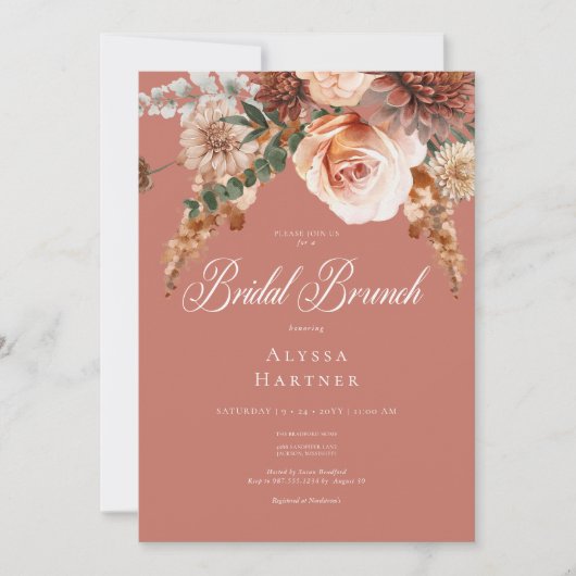 Invitation Boho Peach & Rust Floral Rust Petit-déjeuner de ma (Devant)