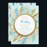 Invitation Boho Peacock Feathers Mint Peach Gold Turquoise<br><div class="desc">Plumes de paon en turquoise,  menthe,  aqua,  pêche et or. Convient à toutes les occasions telles que Fête de l'mariée,  Baby shower,  Anniversaire,  Fête à thème ou Retraite.</div>