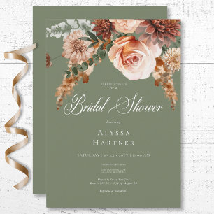 Invitation Boho Pêche et Rouille Floral Vert Sauge Baby Showe