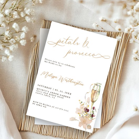 Invitation Boho Pétales & Prosecco Écriture Élégante pour Ent