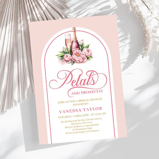 Invitation Boho petals and prosecco invite blush gold tones