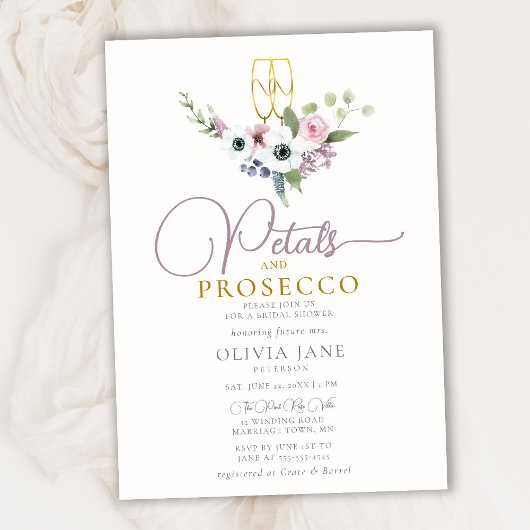 Invitation Boho Petals Prosecco Anemones Gold Fête des mariée