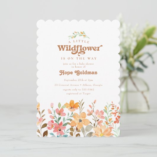 Invitation Boho "Petit Fleur sauvage" Baby shower en terre cu (Debout devant)