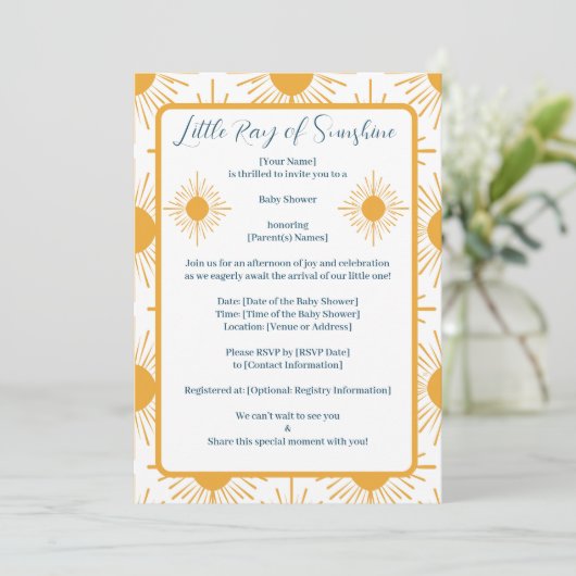 Invitation Boho Petit Rayon de Soleil Baby Shower Neutre (Debout devant)