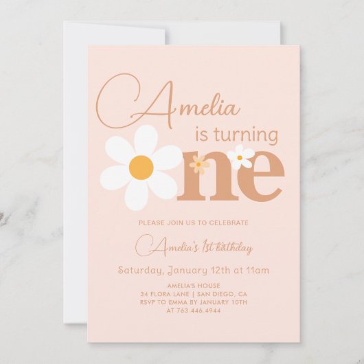 Invitation Boho Photo Daisy 1er Anniversaire (Devant)