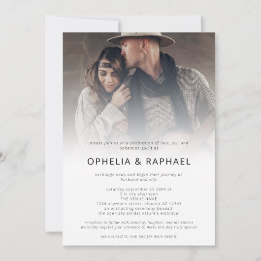 Invitation Boho Photo Overlay QR Code Mariage de Bohême (Devant)