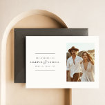 Invitation Boho Photo Wedding | Élégant moderne<br><div class="desc">Célébrez votre journée spéciale avec notre Boho Photo Wedding Invitation | Moderne Élégant. Présentant un design noir et blanc intemporel,  cette invitation est parfaite pour les mariages rustiques vintages minimalistes. La disposition recto verso comprend une belle photo du couple,  ajoutant une touche romantique et élégante.</div>