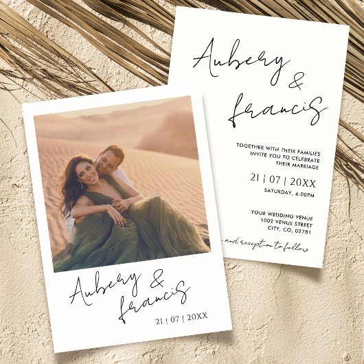 Invitation Boho Photo Wedding Invite Modern Minimalist Script