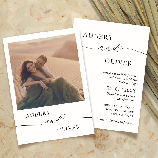 Invitation Boho Photo Wedding Inviter Modern Élégant Script