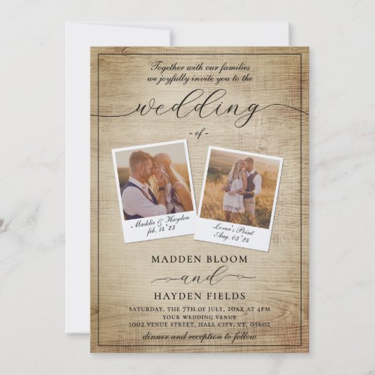 Invitation Boho Photo Wedding Inviter Modern Rustic (Devant)