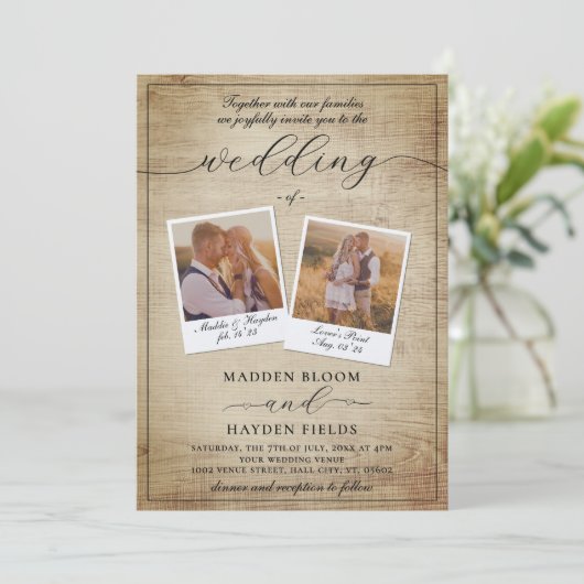 Invitation Boho Photo Wedding Inviter Modern Rustic (Debout devant)