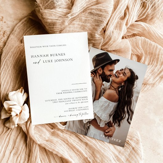 Invitation Boho Photo Wedding, Minimaliste Moderne