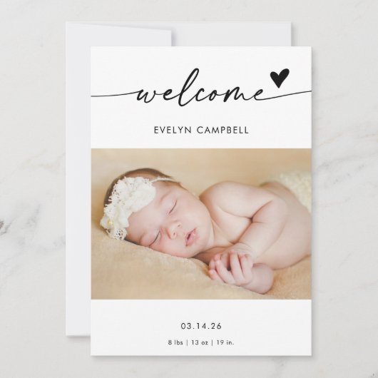 Invitation Boho Photo Welcome Baby Announcement Card (Devant)