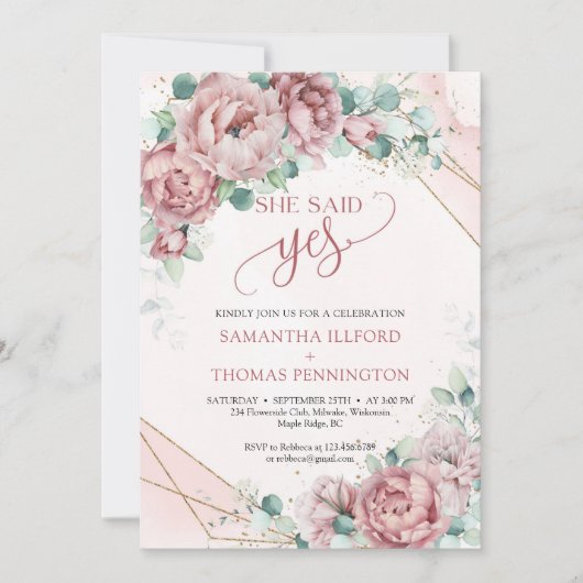 Invitation Boho pies rose poussiéreux eucalyptus elle a dit o (Devant)
