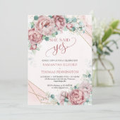 Invitation Boho pies rose poussiéreux eucalyptus elle a dit o (Debout devant)