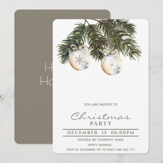 Invitation Boho pin aquarelle boules de Noël (Devant / Derrière)