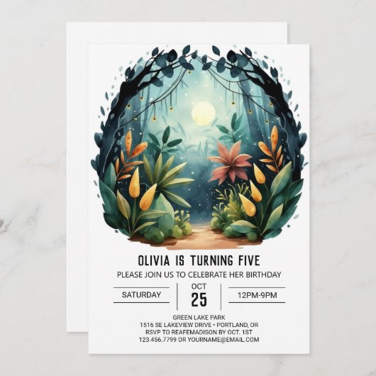 Invitation Boho Pine Adventure Woodland Anniversaire (Devant / Derrière)