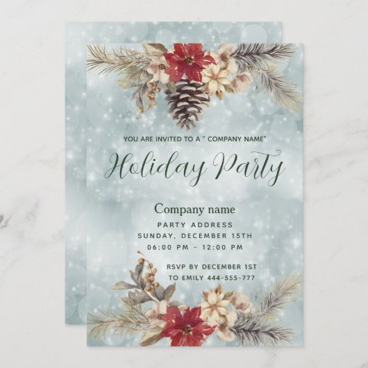 Invitation Boho Pine branche cone fête entreprise (Devant / Derrière)