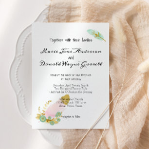 Invitation Boho Pink and Gold Feathers