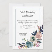 Invitation Boho Pink Blue Floral personnalisable 50e annivers (Devant)